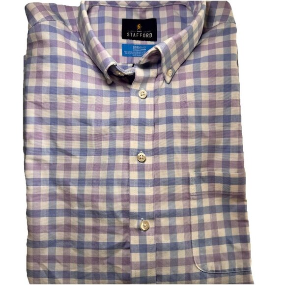 Mens Stafford Regular Fit Coolmax Long Sleeve Plaid Button Down Shirt | Medium - Picture 1 of 10